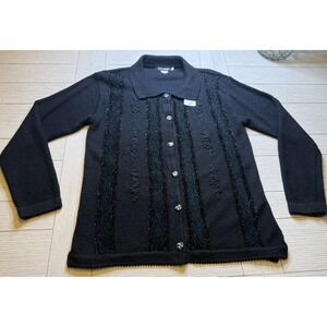 T-C Fashion Women's NWT L Cardigan Beaded Sweater Knit Black Jewel Detail. Party